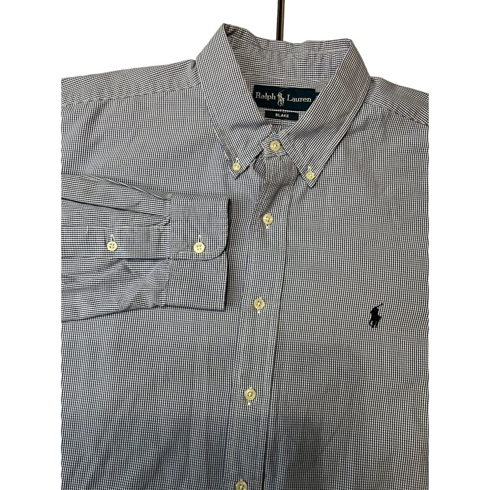 Ralph Lauren XL Blake Blue and White Checked Long Sleeve‎ Men's Shirt
